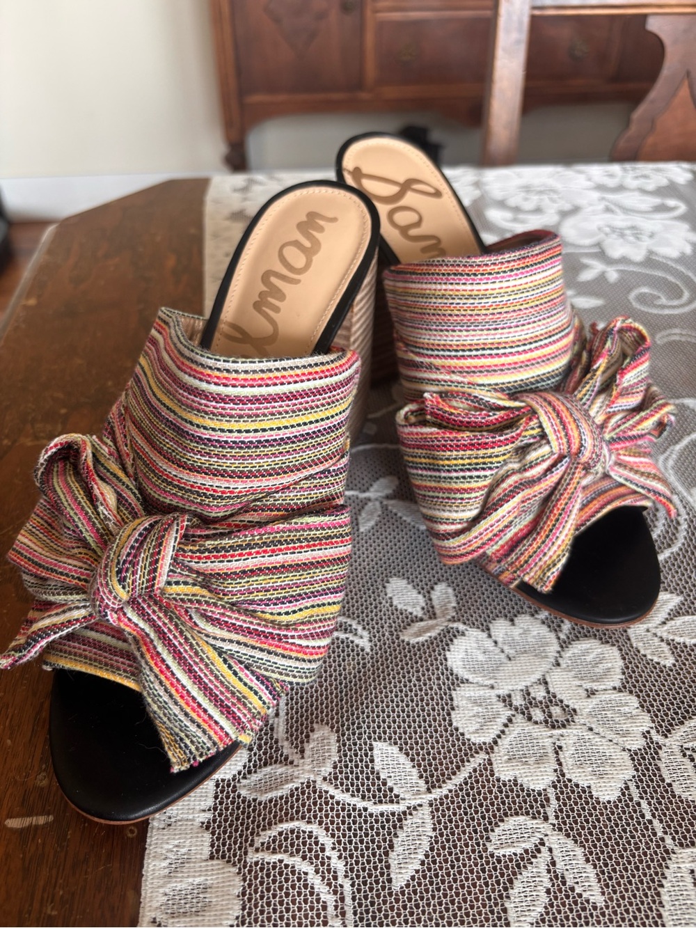 Sam Edelman Yumi Multicolor Striped Bow Open-Toe Mule, Size 9.5 Like New.